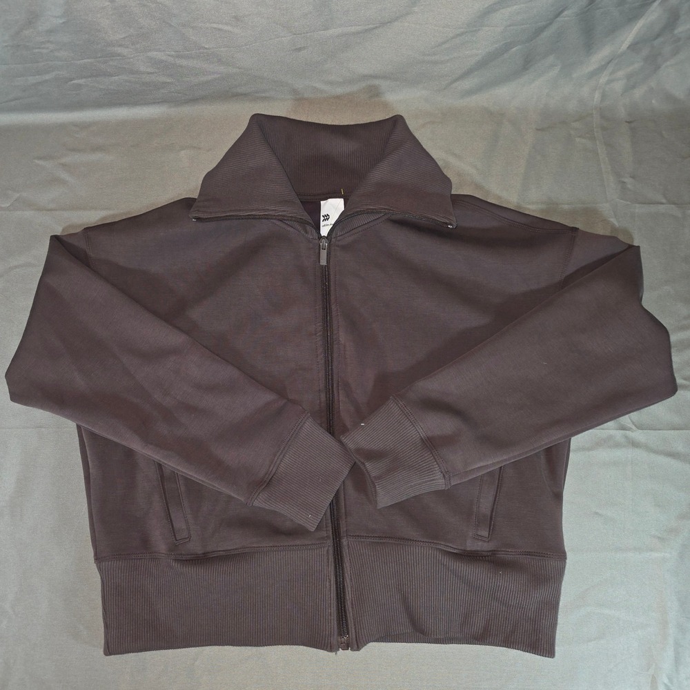 All in Motion Airy Sleek Full Zip Jacket Dark Brown Kids XS Relaxed Fit Ribbed